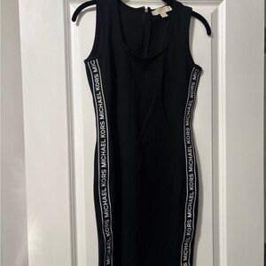 Michael Kors Black Logo-Trim Sleeveless Midi Dress